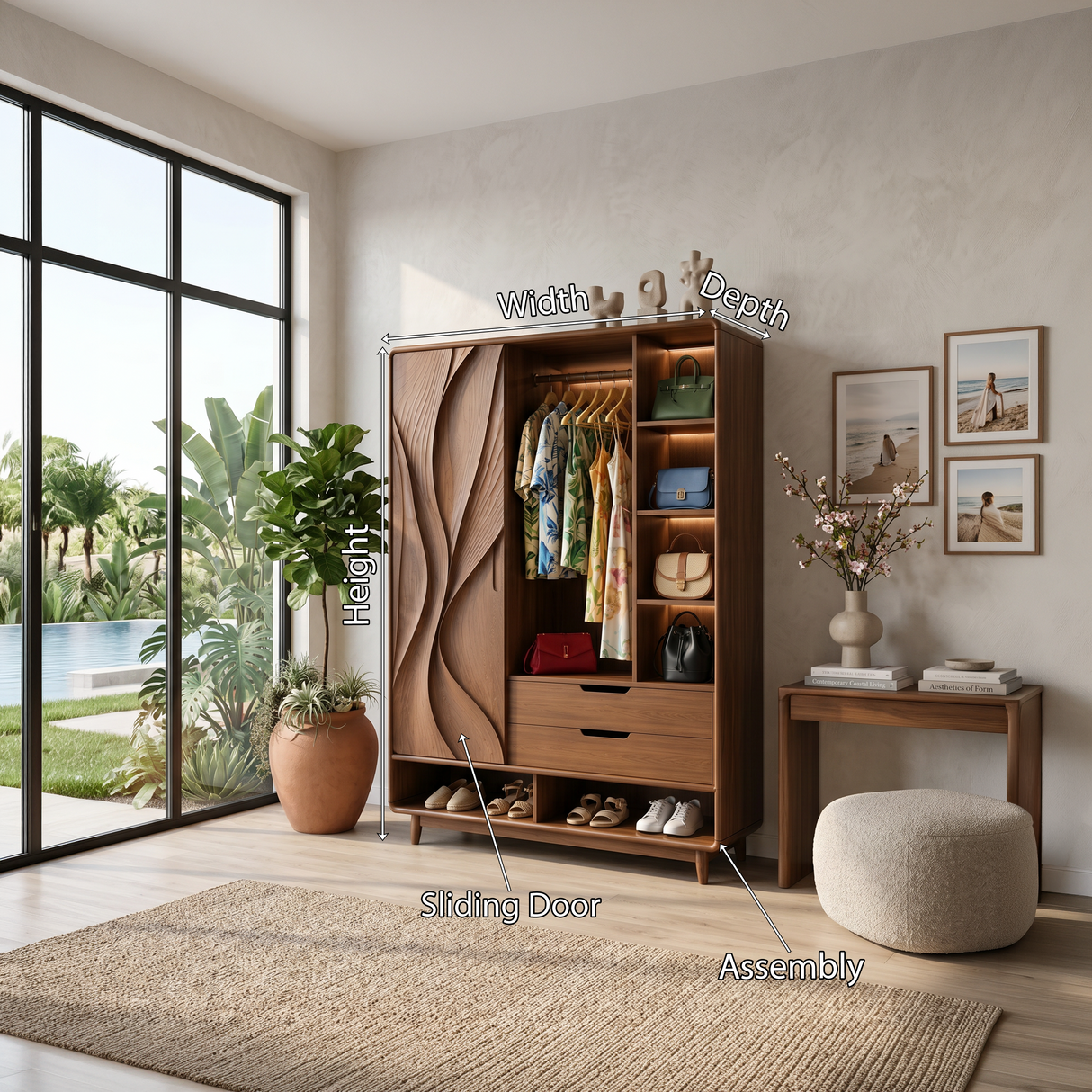 Contemporary Sculptural Form Armoire For Luxury Bedroom Interior
