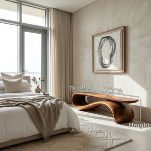 Modern Sculptural Wood Bench For Hallway Accent Decor