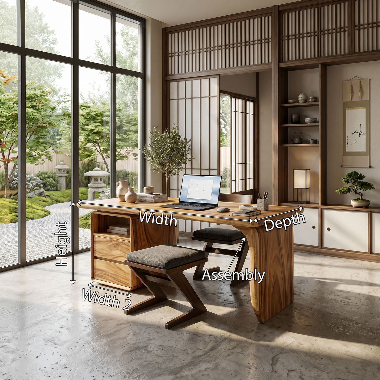 Japandi Study Desk With Curved Legs For Zen Office Room