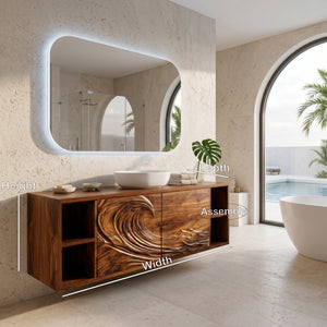 Modern Ocean Wave Bathroom Vanity With Open Storage For Bathroom