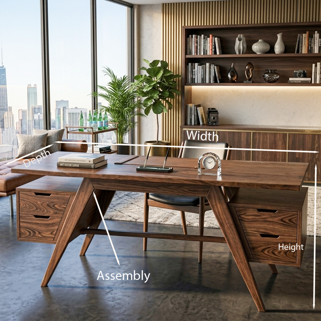 Modern Wooden Desk With Dual Drawers For Home Office