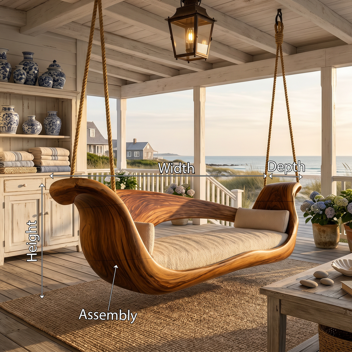 Artistic Sculptural Wooden Swing Bed Coastal Living Collection