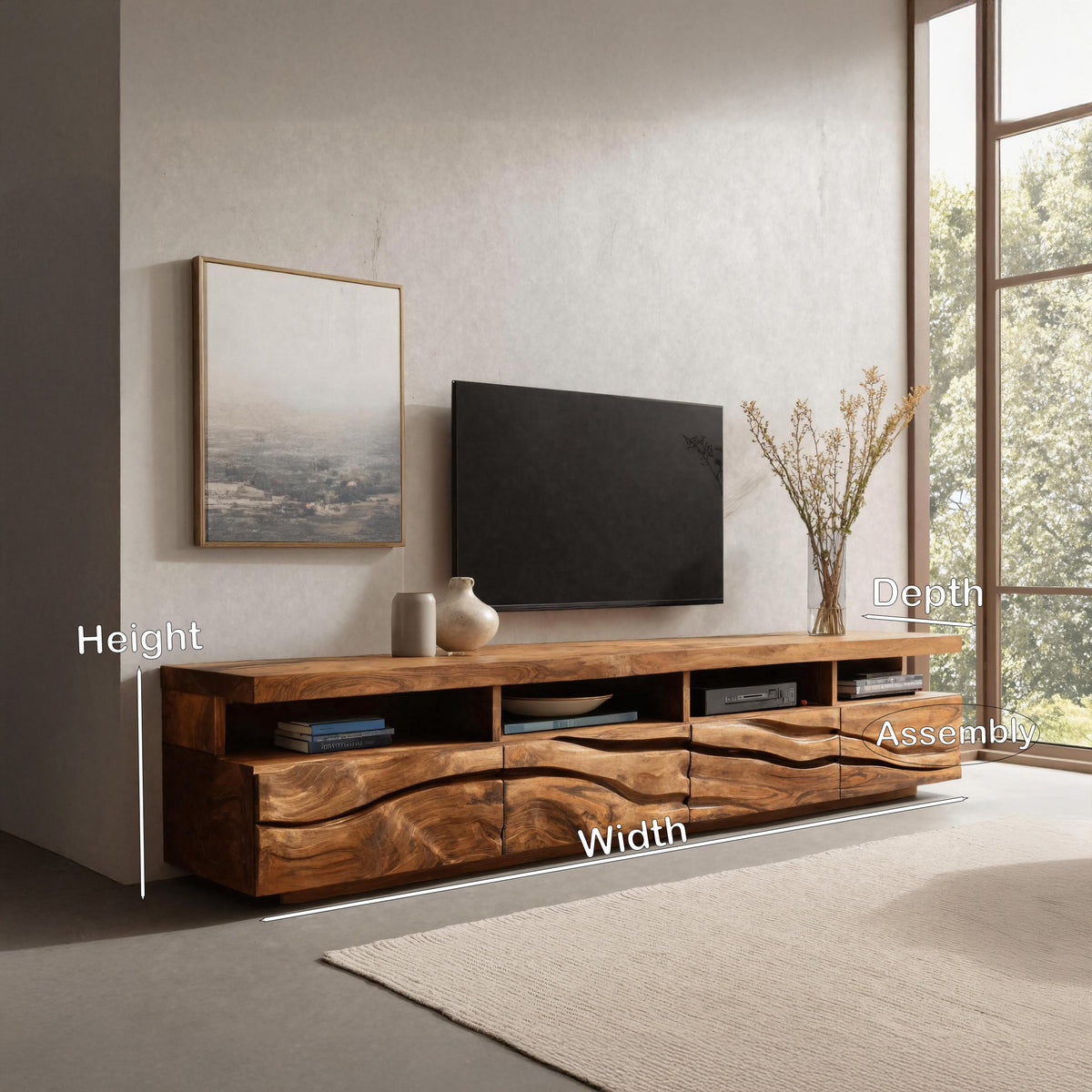 Handcrafted Media Cabinet Console For Living Room