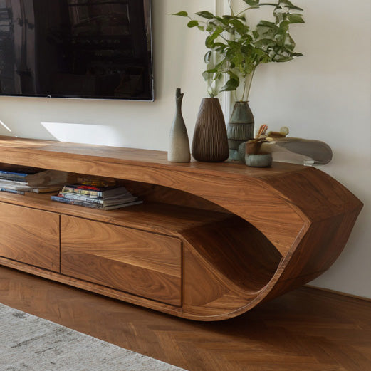Modern Sculptural TV Console With Drawer For Living Room