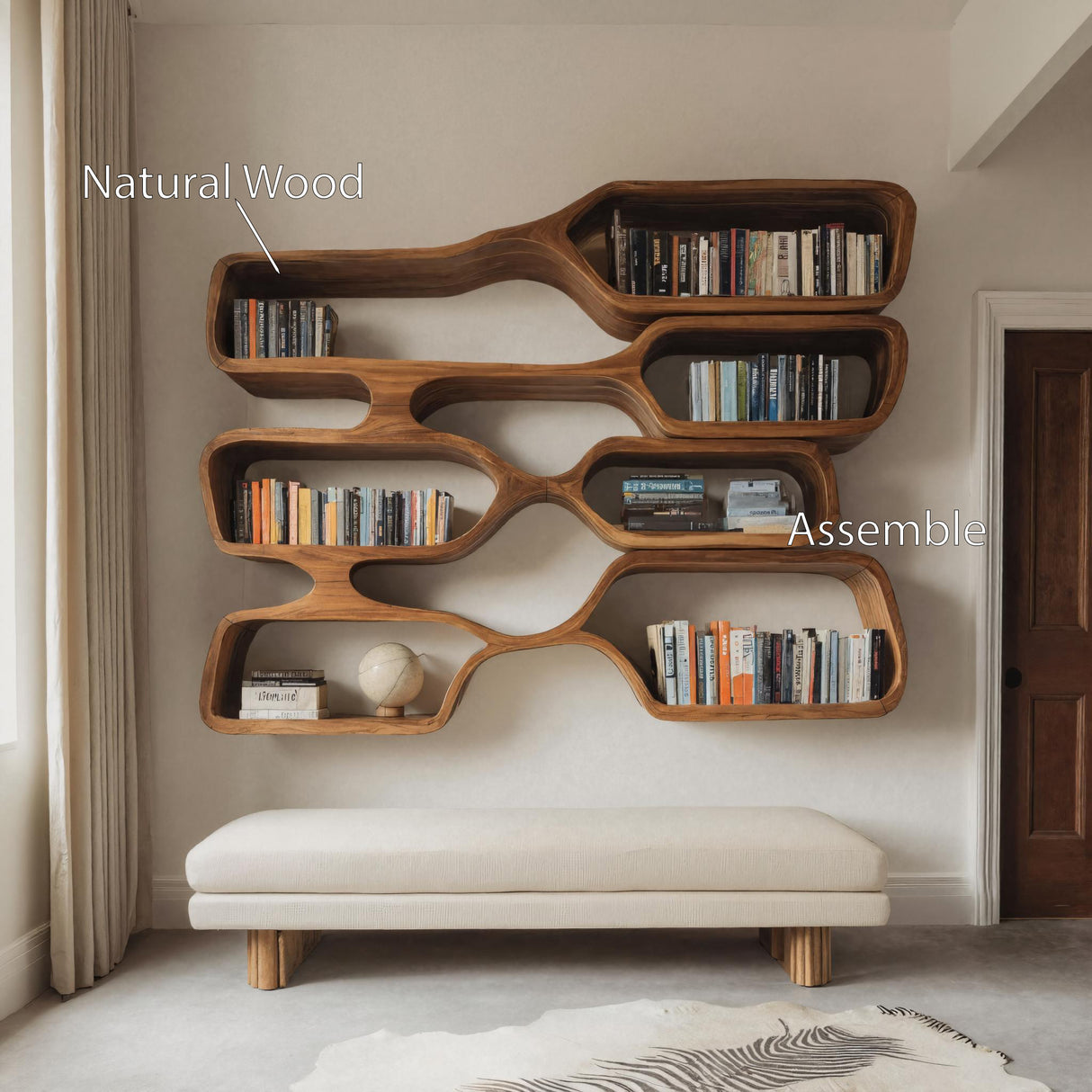 Organic Sculptural Wall Bookcase For Living Room
