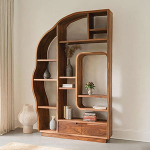 Minimalist Organic Bookshelf With Drawers For Home Decor