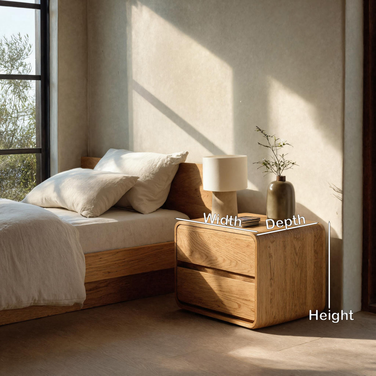 Modern Nightstand With Rounded Edges For Bedroom