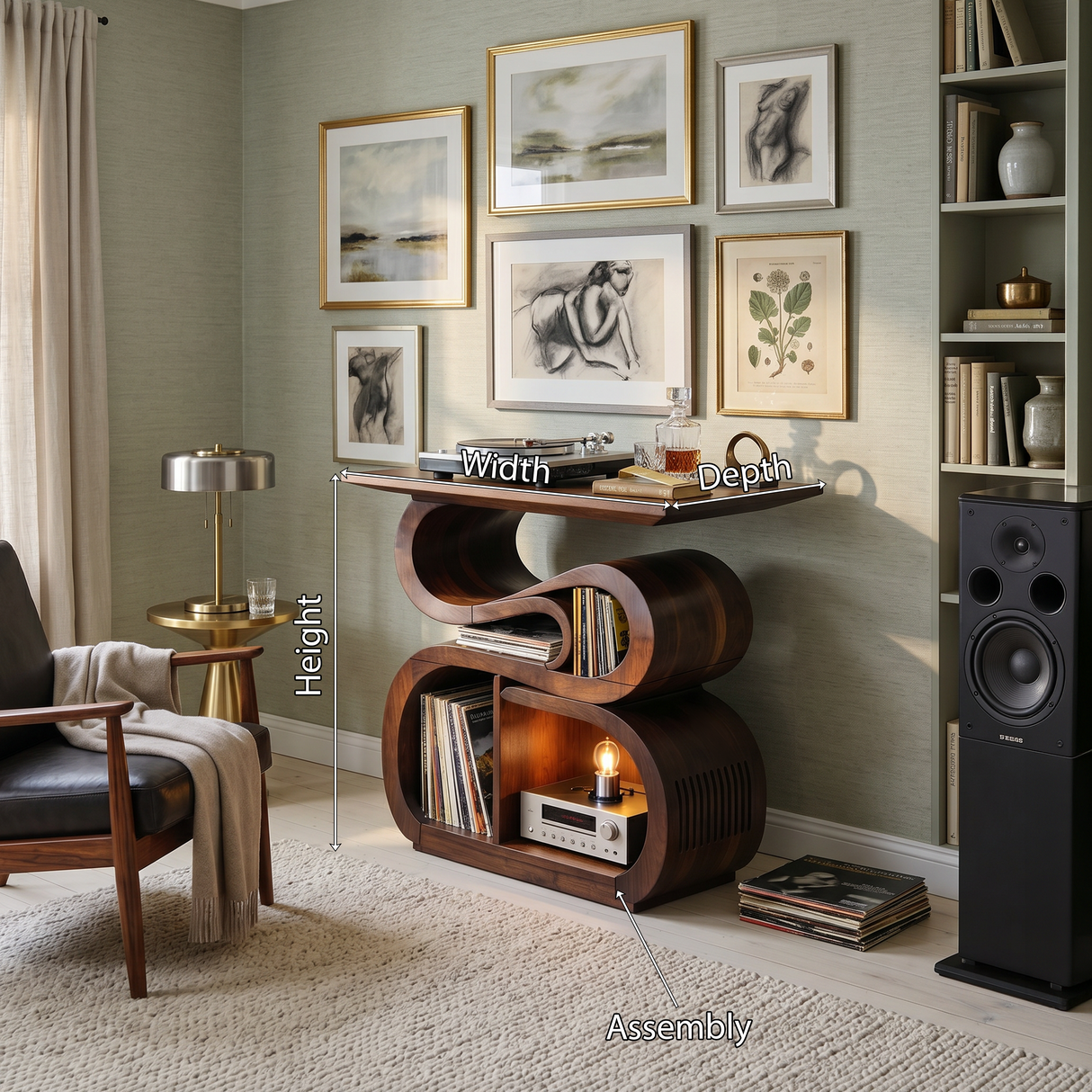 Mid Century Record Console Stand For Vinyl Collection Area