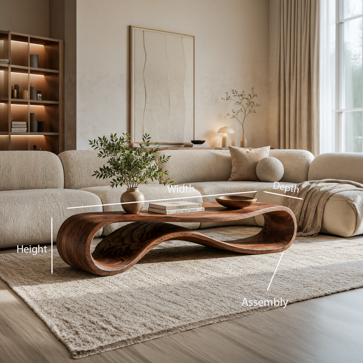Sculptural Coffee Table With Undulating Base For Luxury Living Room