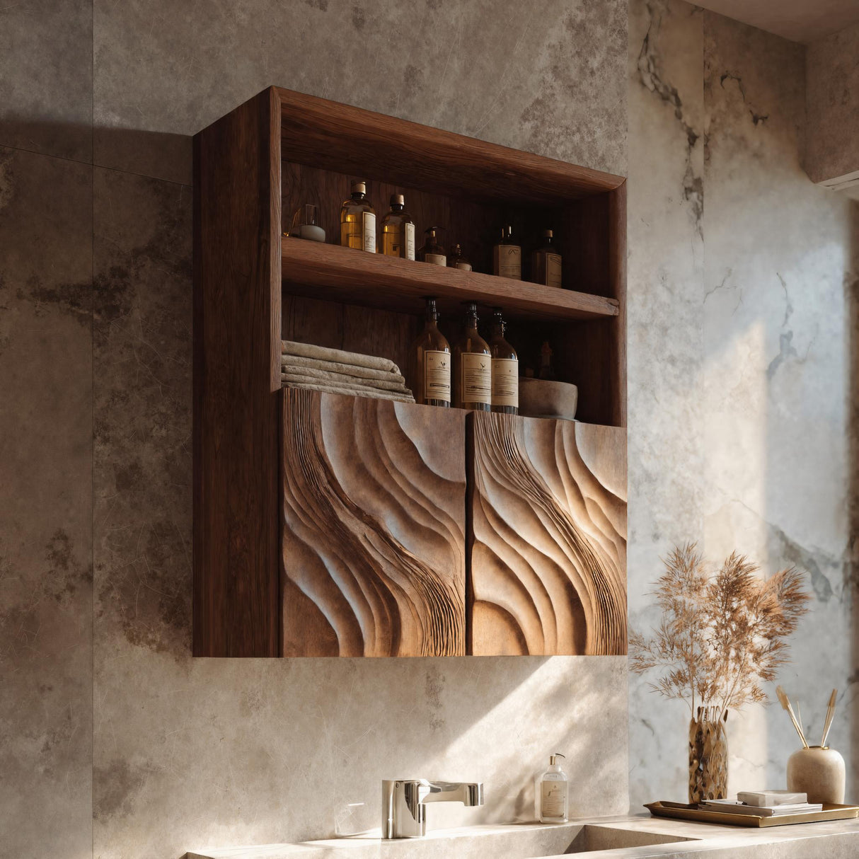 Contemporary Bathroom Cabinet Open Shelf Design For Bathroom