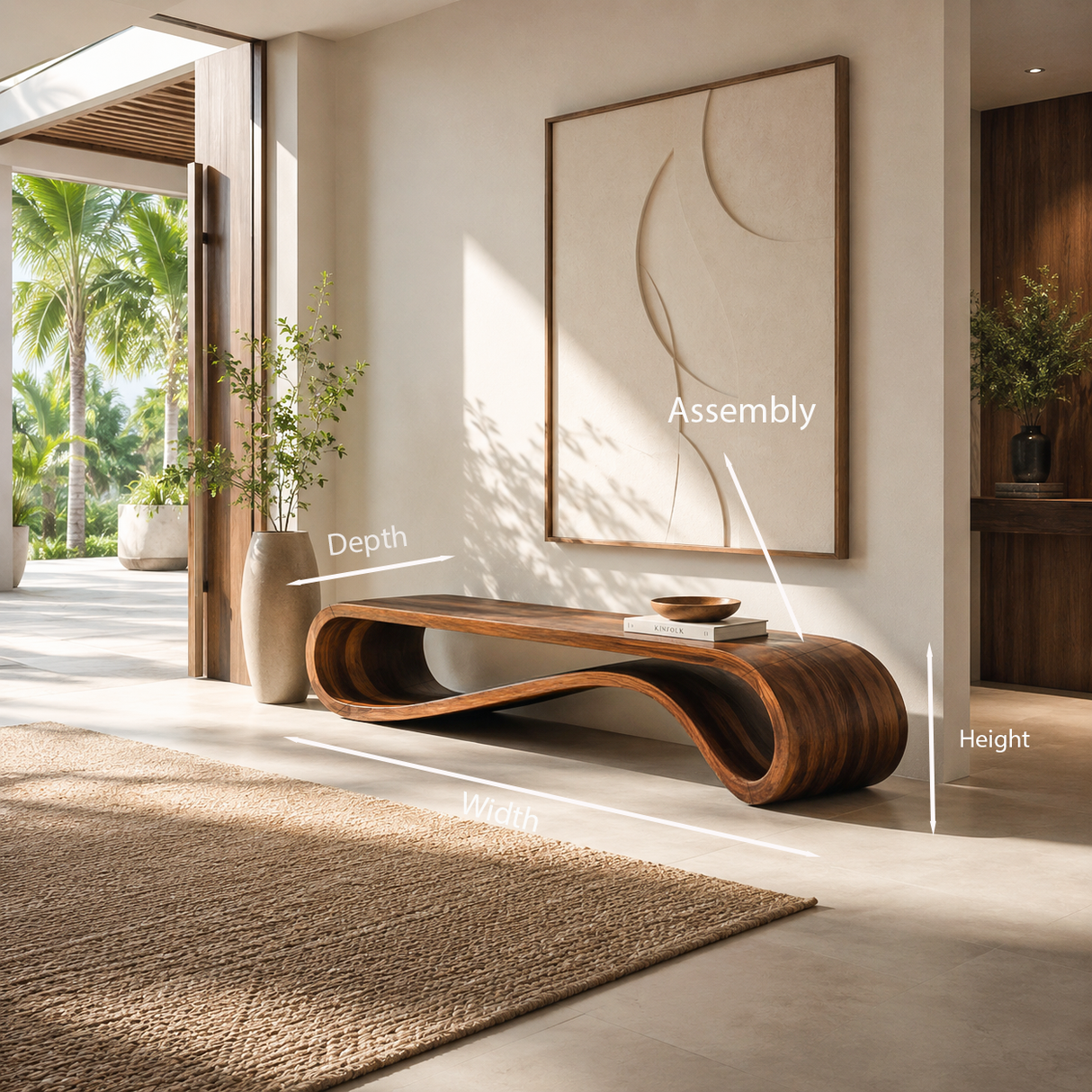 Modern Organic Curved Bench For Hallway Furniture Accent