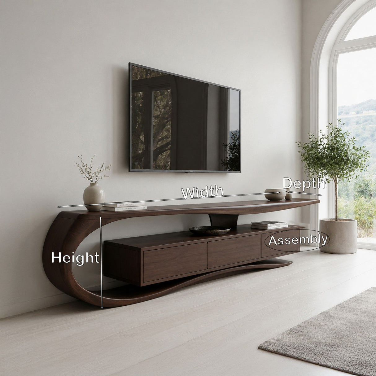 Minimalist Curved TV Console For Living Room