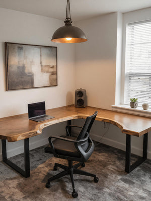 Live Edge L Shaped Desk With Metal Legs For Home Office