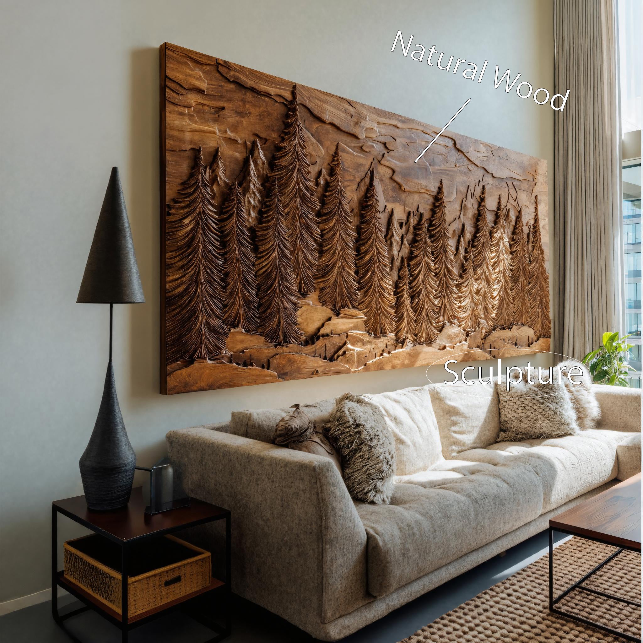 ウッドアート Hand Carved Wall Art With Forest Landscape For Living Room – ET