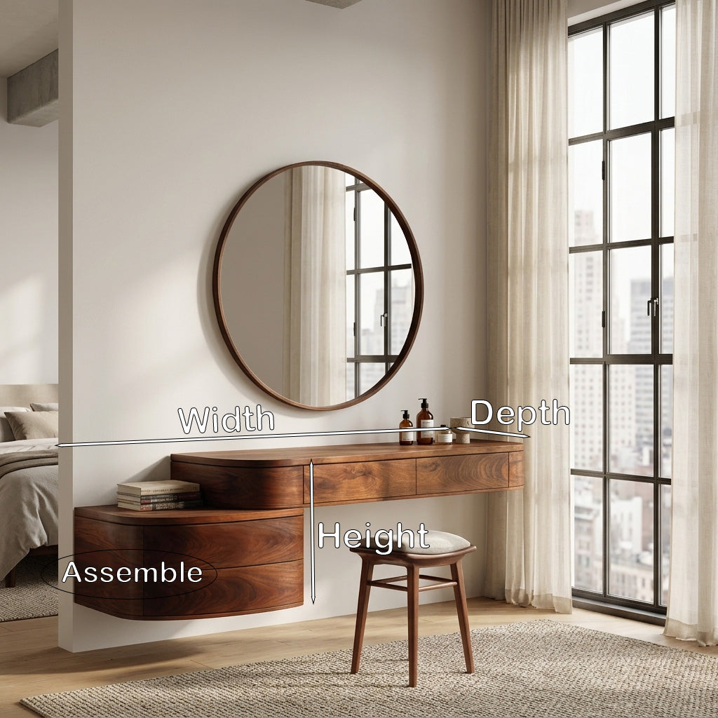 Modern Wooden Wall Mounted Makeup Vanity For Bedroom
