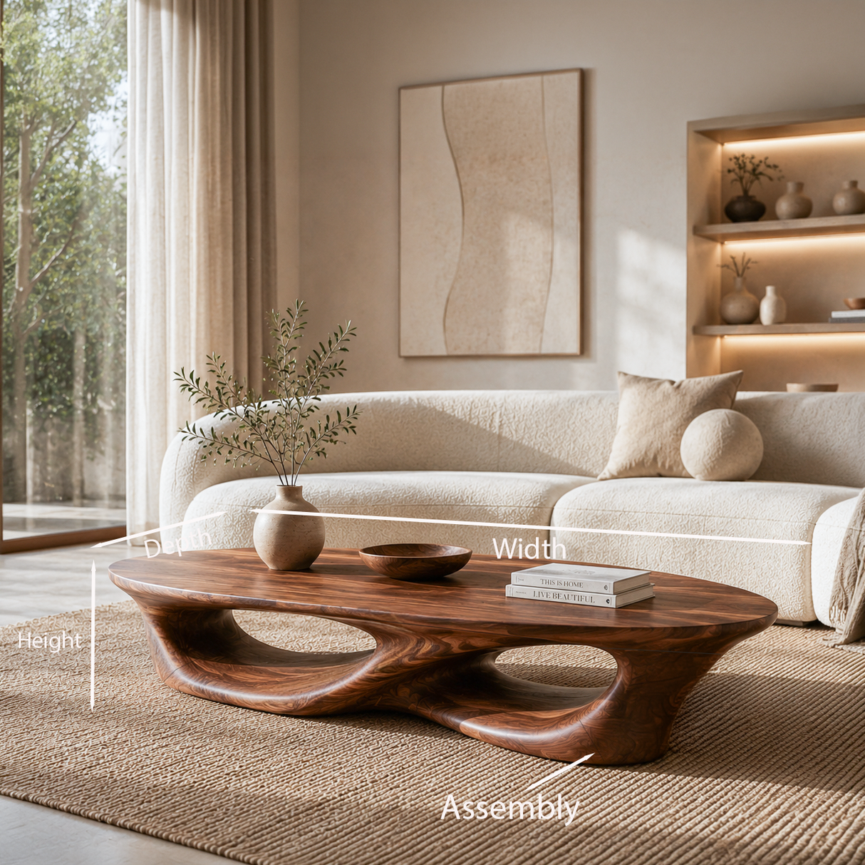 Organic Oval Coffee Table With Sculptural Base For Modern Living