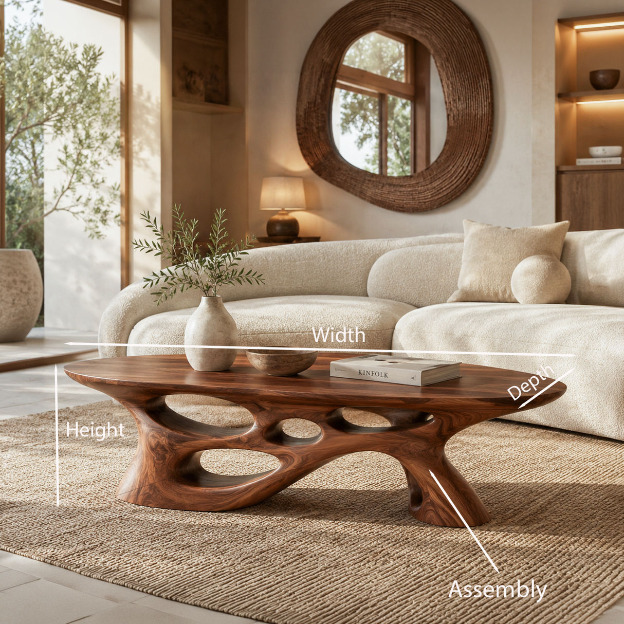 Modern Coffee Table With Carved Open Base For Living Room
