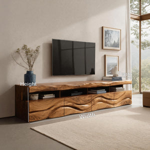 Modern Wave Carved Wood TV Stand For Living Room