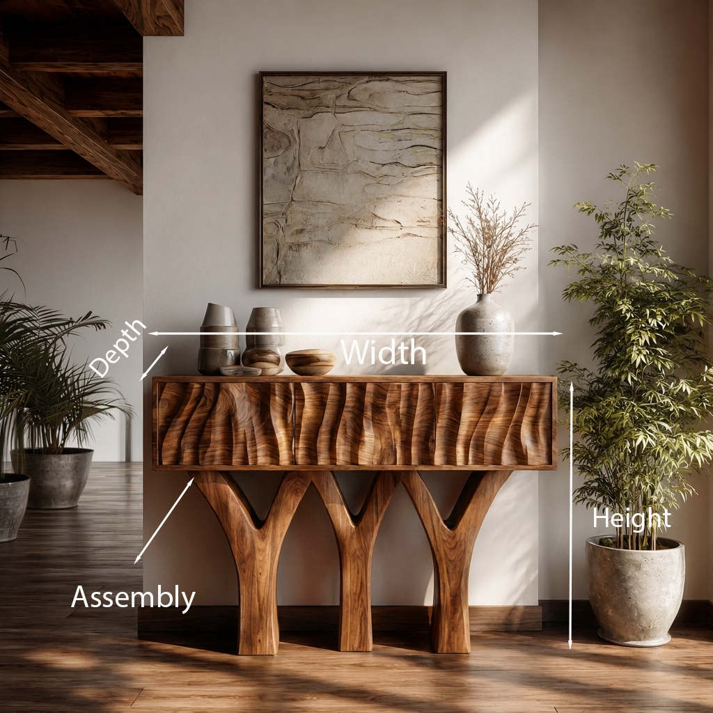 Wooden Console Table With Three Y-shaped Base For Home Decor