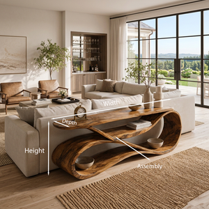 Modern Wooden Console Table Flowing Shelf Design For Living