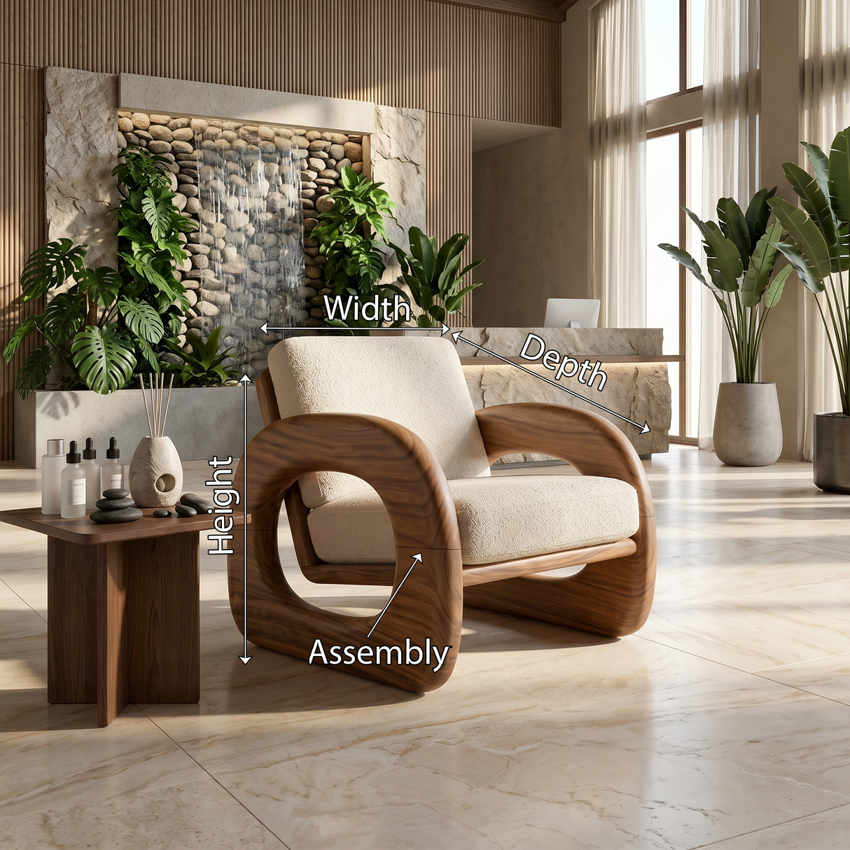 Resort Style Sculptural Armchair Wellness Reception Area