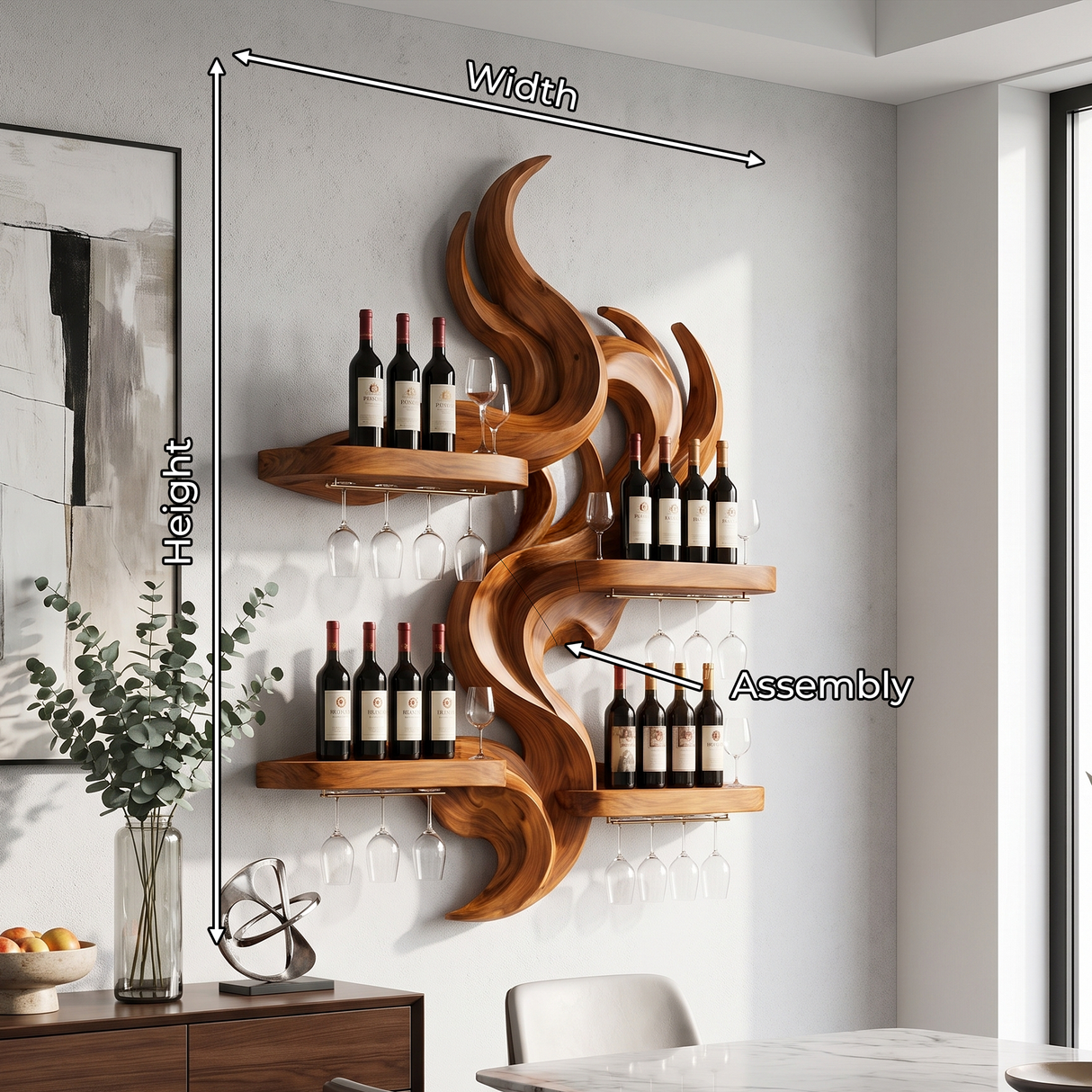 Mid Century Floating Wine Rack For Kitchen
