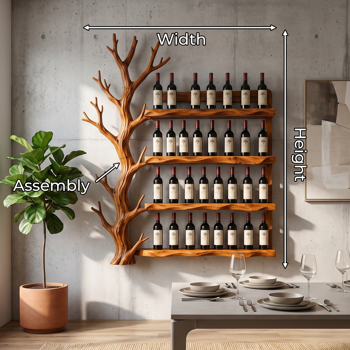 Handcrafted Japandi Wine Glass Holder For Kitchen Wall