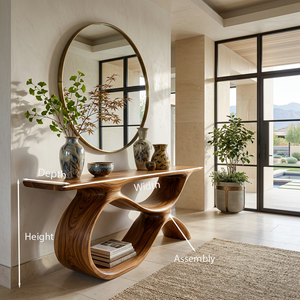 Modern Wooden Console Table With Curved Open Storage For Home