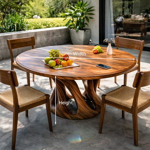 Mid Century Wooden Dining Table With Sculptural Base For Kitchen