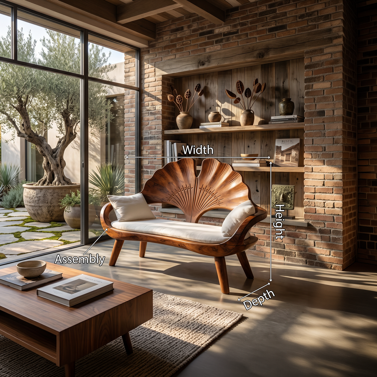 Modern Ginkgo Fan Back Bench For Bedroom Interior Space