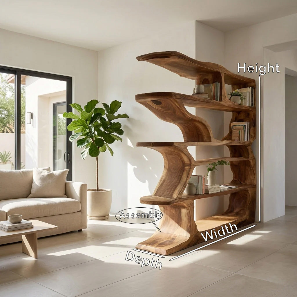 Contemporary Artistic Wooden Bookshelf For Living Room Storage
