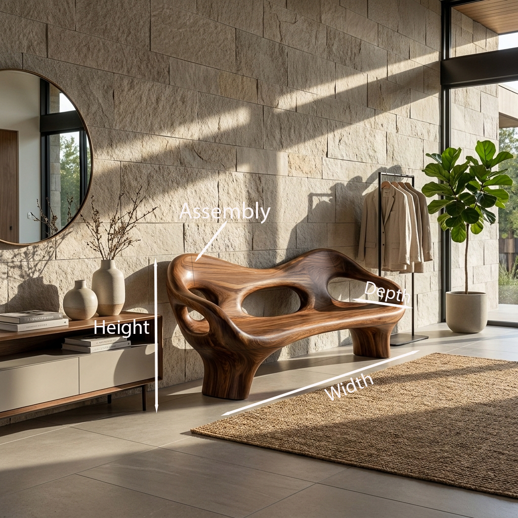 Modern Entryway Bench With Hollow Sculpture Arms For Hallway