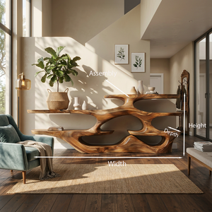 Wooden Console Table With Multi Level Shelves For Living Room