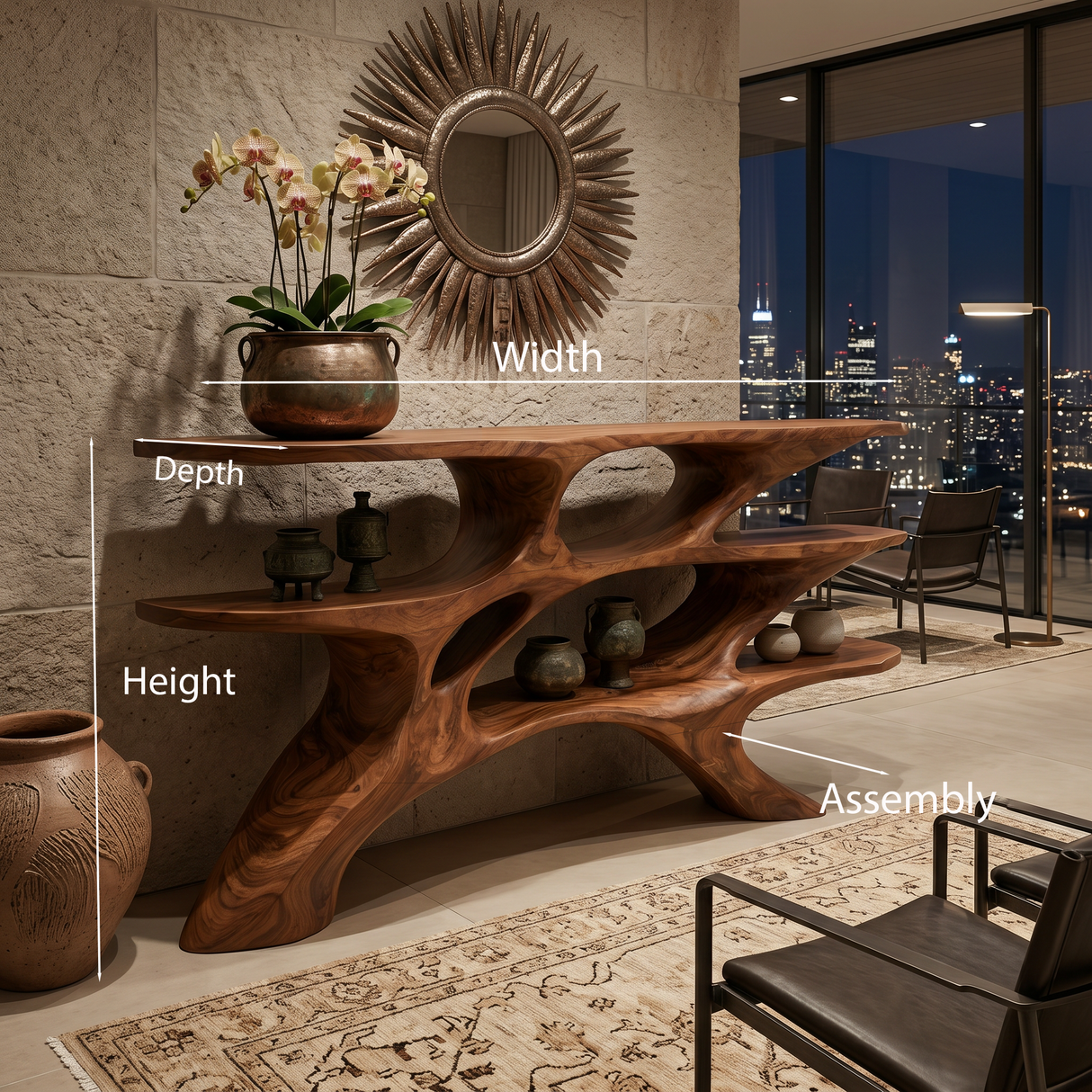 Minimalist Sculptural Wooden Console Table For Living Room
