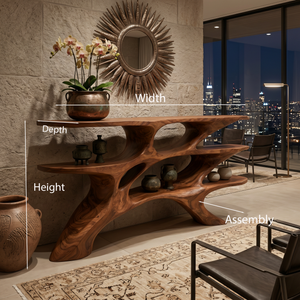 Minimalist Sculptural Wooden Console Table For Living Room