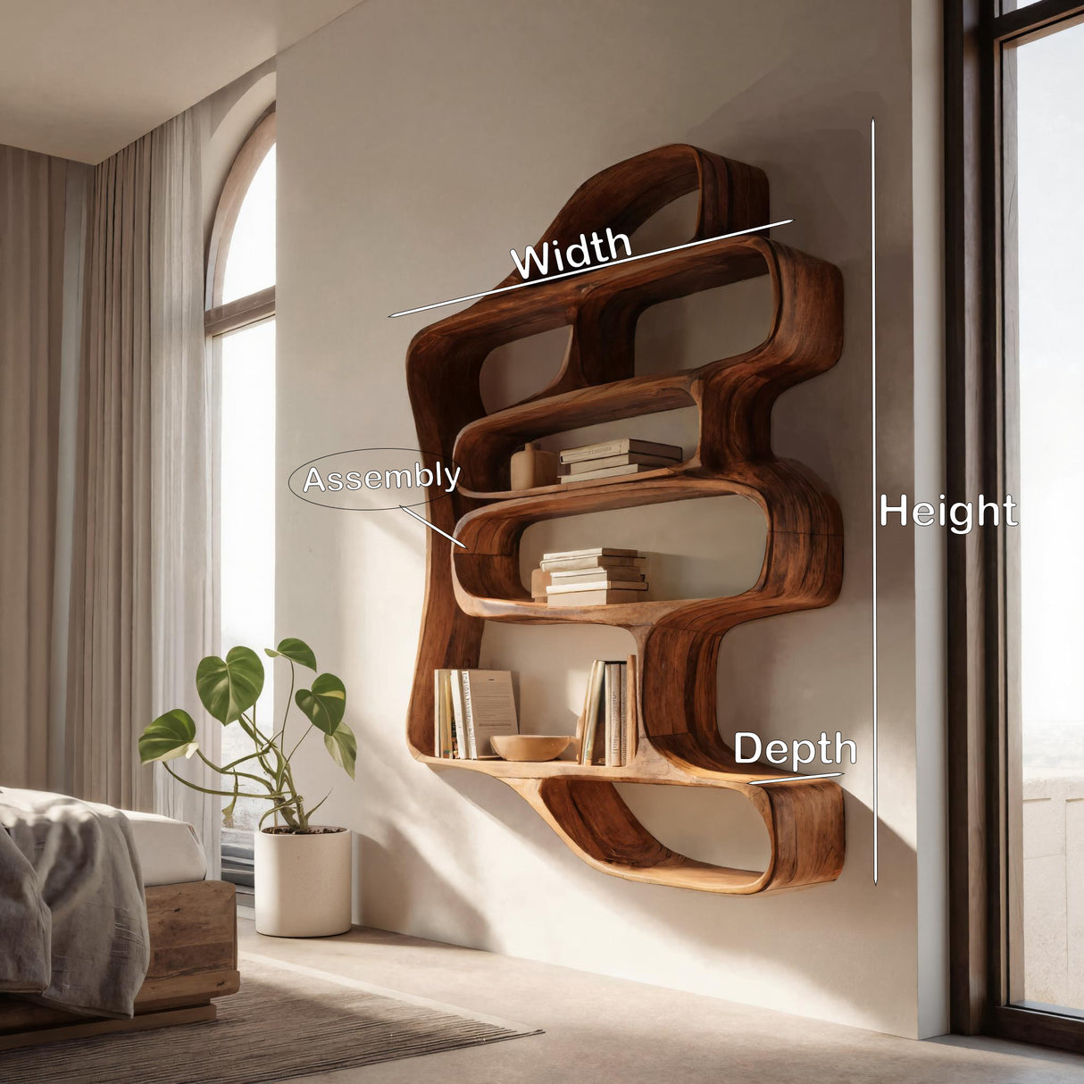 Sculptural Floating Bookshelf For Living Room Or Bedroom