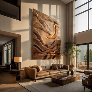 Crescent Moon Mountain Wood Wall Art For Living Decor