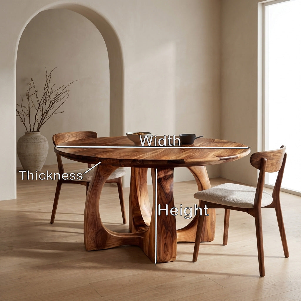 Wooden Round Dining Table With Artistic Base For Dining Room