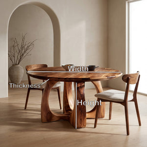Wooden Round Dining Table With Artistic Base For Dining Room