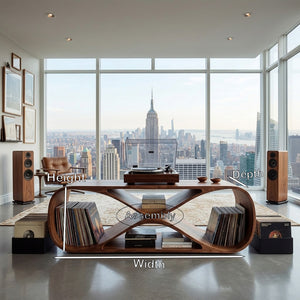Contemporary Sculptural Wooden Record Player Console For Living Room