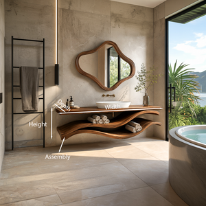 Luxury Bathroom Vanity With Flowing Wave Open Shelves For Bath
