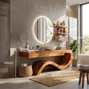 Modern Wood Bathroom Vanity With Sculptural Wave Base For Bath