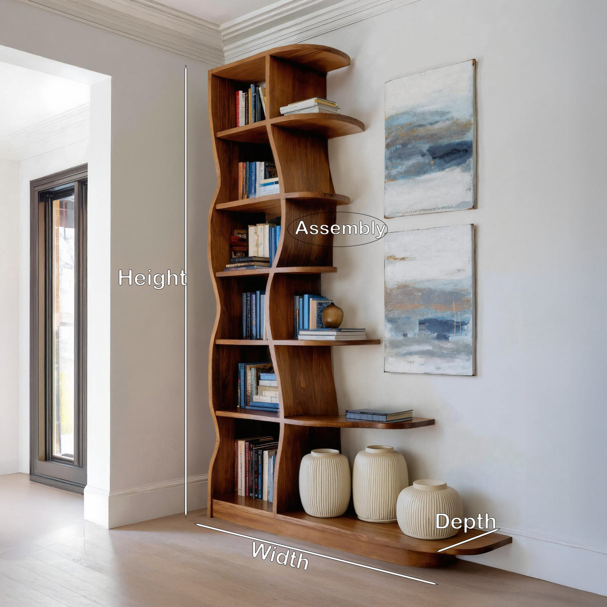 Modern Bookshelf With Wavy Design For Living Room