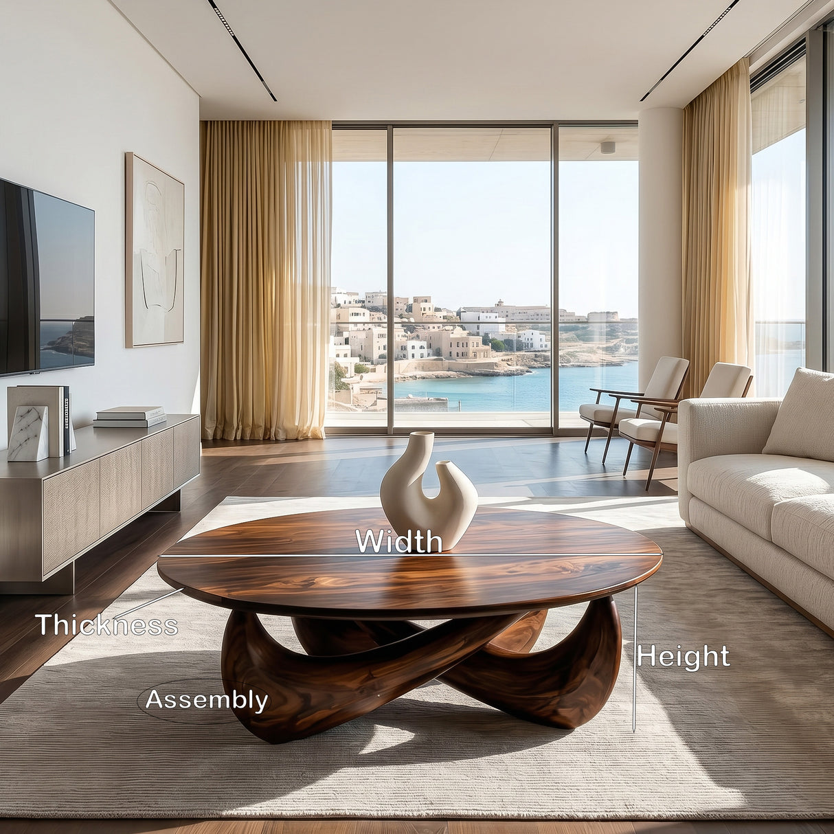 Modern Round Coffee Table With Crossed Base For Living Room