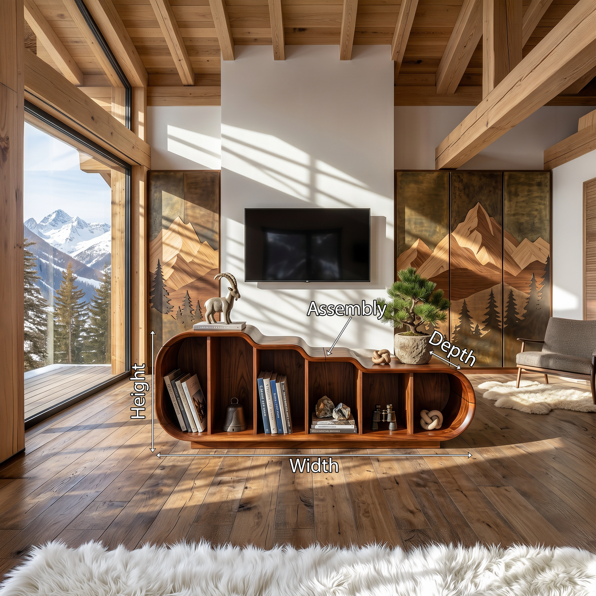 Scandinavian Linear TV Console For Media Lounge Interior