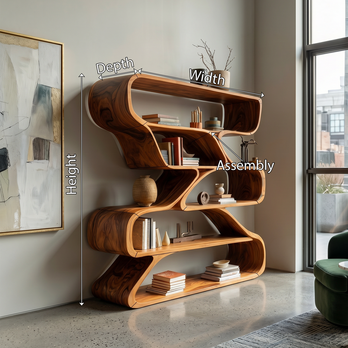 Minimalist Organic Wooden Shelf With Rounded Open Compartments