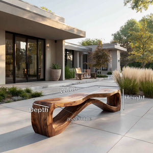 Organic Sculptural Natural Wood Outdoor Bench For Garden Patio