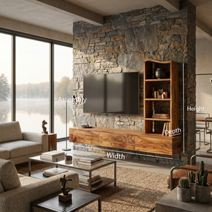 Wood Wall Mounted TV Console With Side Storage For Living