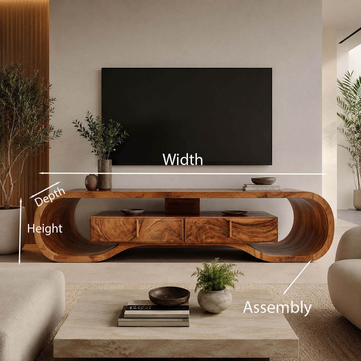 Organic Wood TV Cabinet For Living Room Media Storage