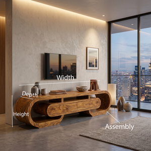 Modern Wood TV Cabinet Curved Design With Drawers For Living